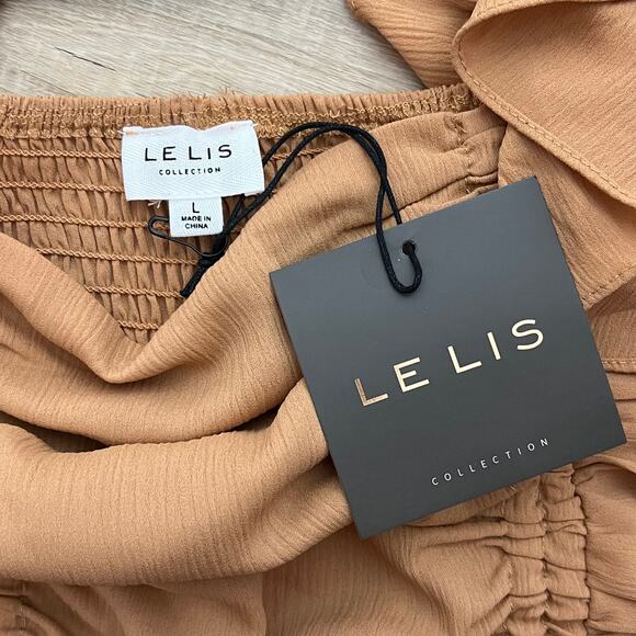 Le Lis Long Sleeve Ruffle Crop Top Tan Size Large - Picture 5 of 9